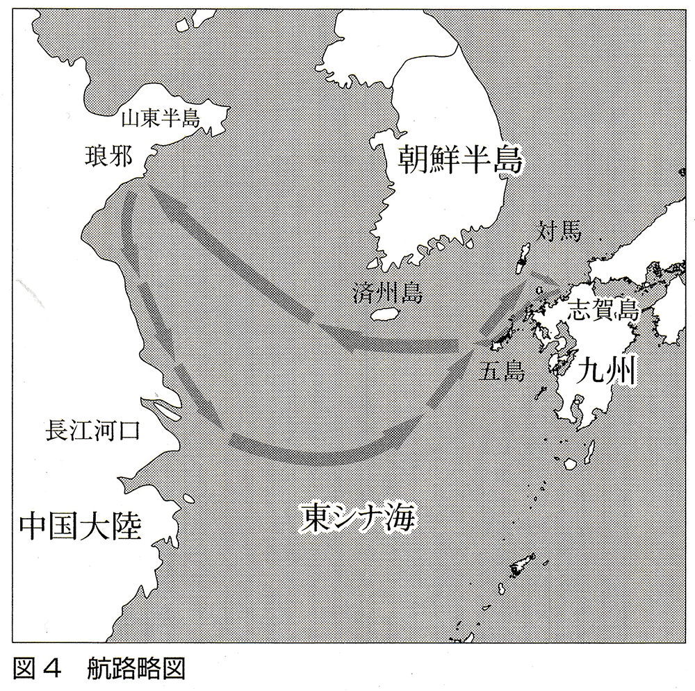 安曇族の航路の略図