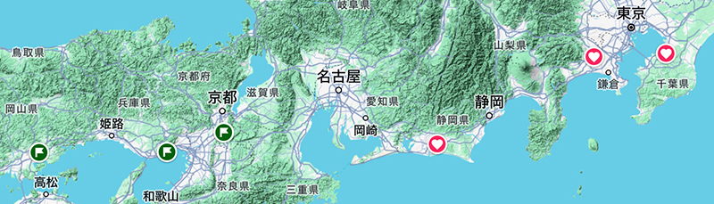 3世紀後半の前方後方墳と前方後円墳の分布例