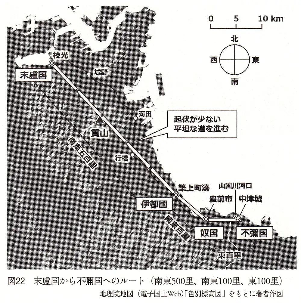 末廬国から不弥国までのルート